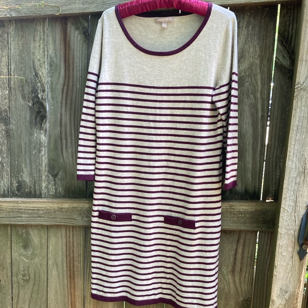 Banana Republic tan and purple sweater dress